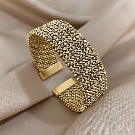 Vintage Stainless Steel Braided Mesh Open Bracelet Classic Cuff Waterproof Jewelry for Women Men Daily Party Wear Jewelry Gifts